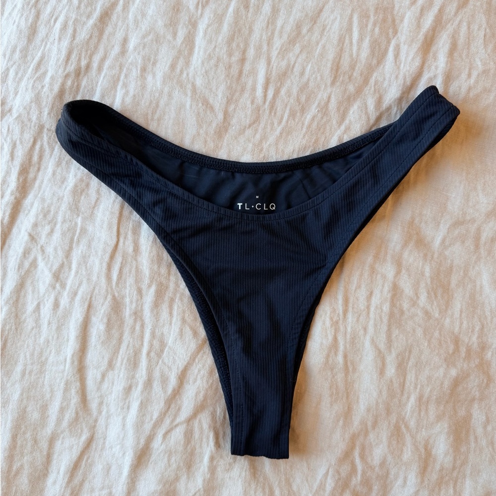 Tan + Lines Black Ribbed Bikini Bottom